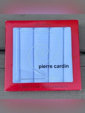 NIB Pierre Cardin Lot of 5 Mens Handkerchiefs White 100% Cotton